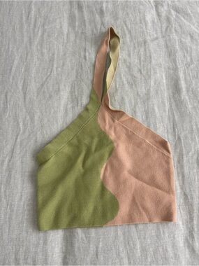 PacSun Asymmetrical One-Shoulder Crop Top in Sage Green and Blush Pink